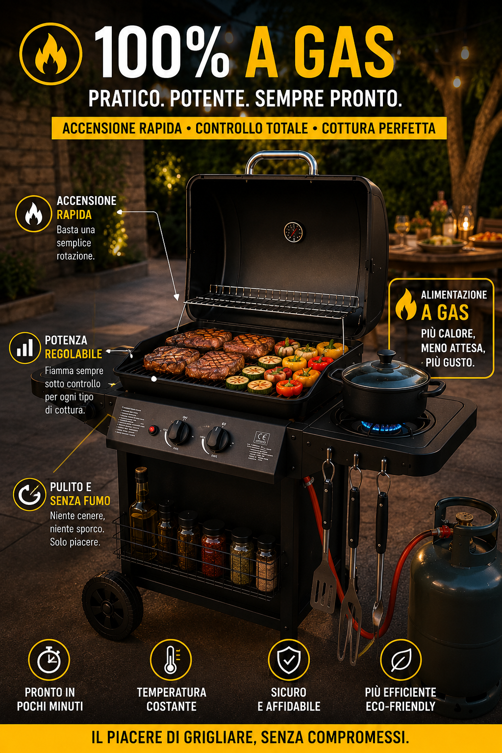 Barbecue A Gas Termometro Grill Pietra Portatile Con Fornello Laterale Ruote